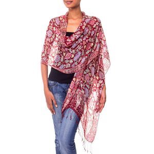 5881 Artisan Handmade | 100% Silk Batik Shawl Wrap Red